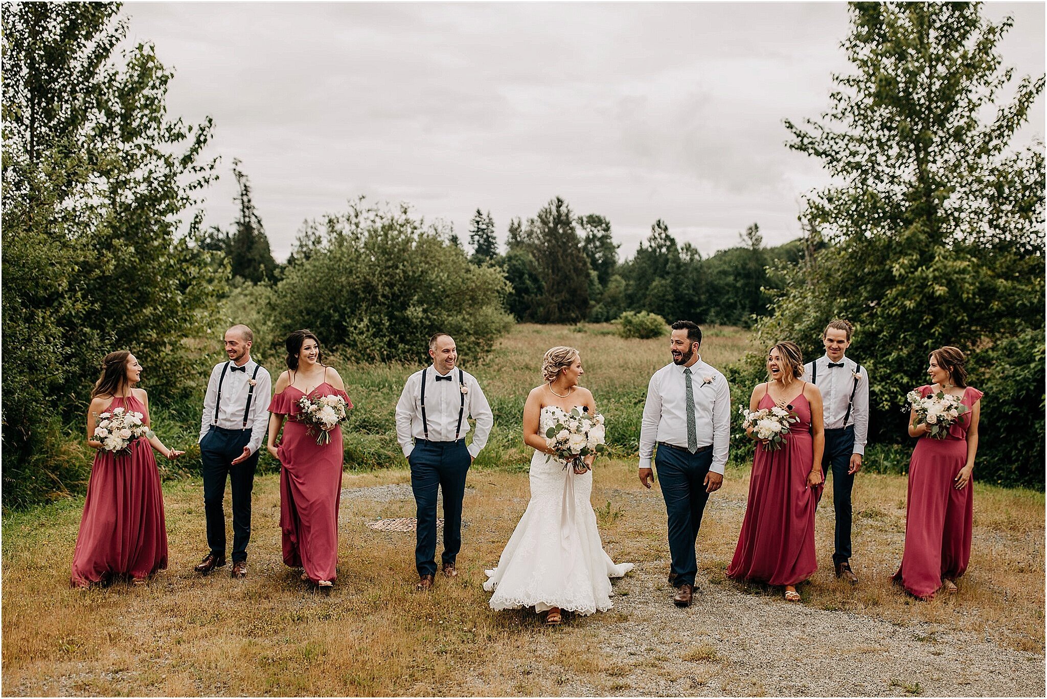 outdoor wedding party portrait in Surrey BC