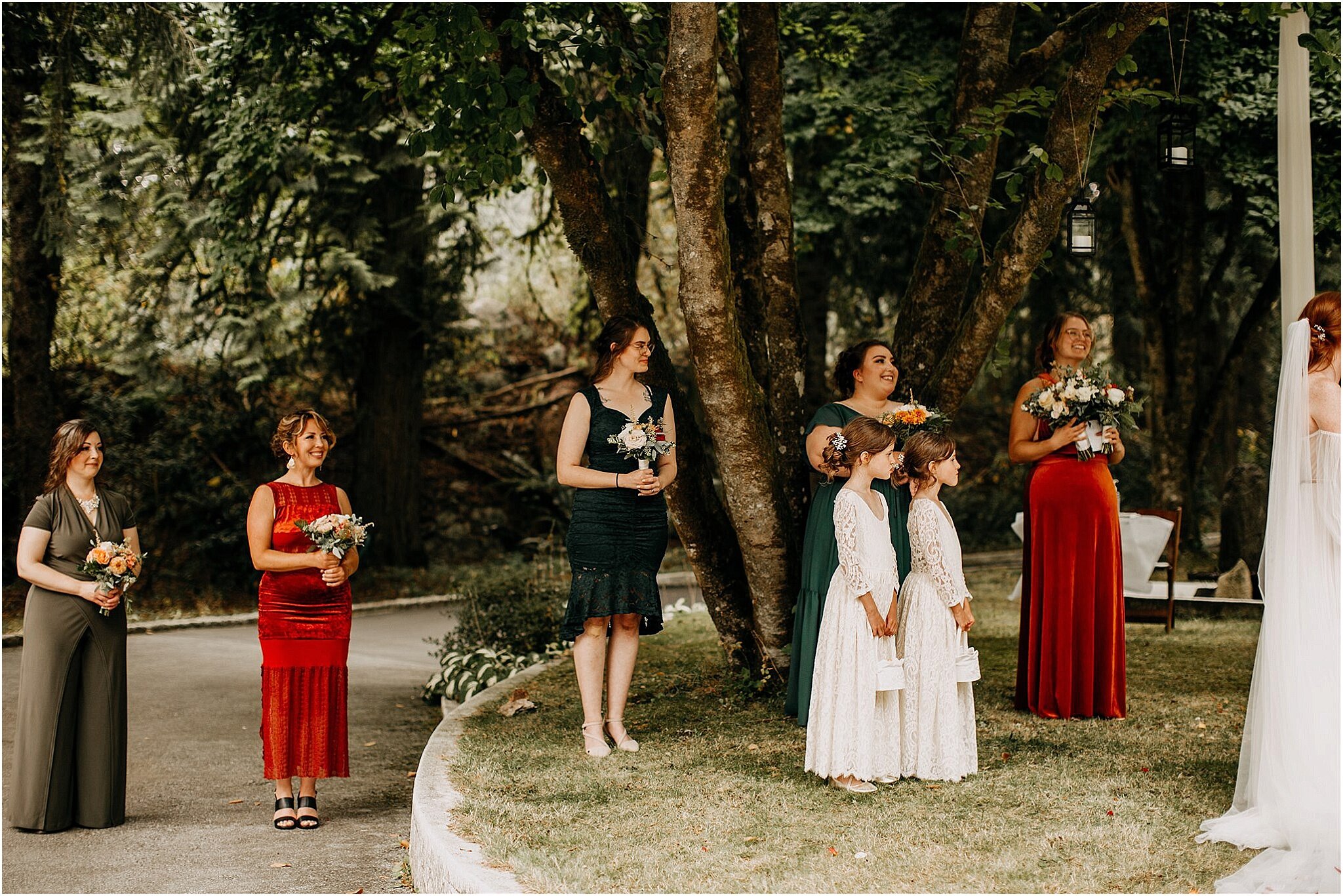 mismatched bridesmaids dresses Minnekhada Lodge Port Coquitlam BC