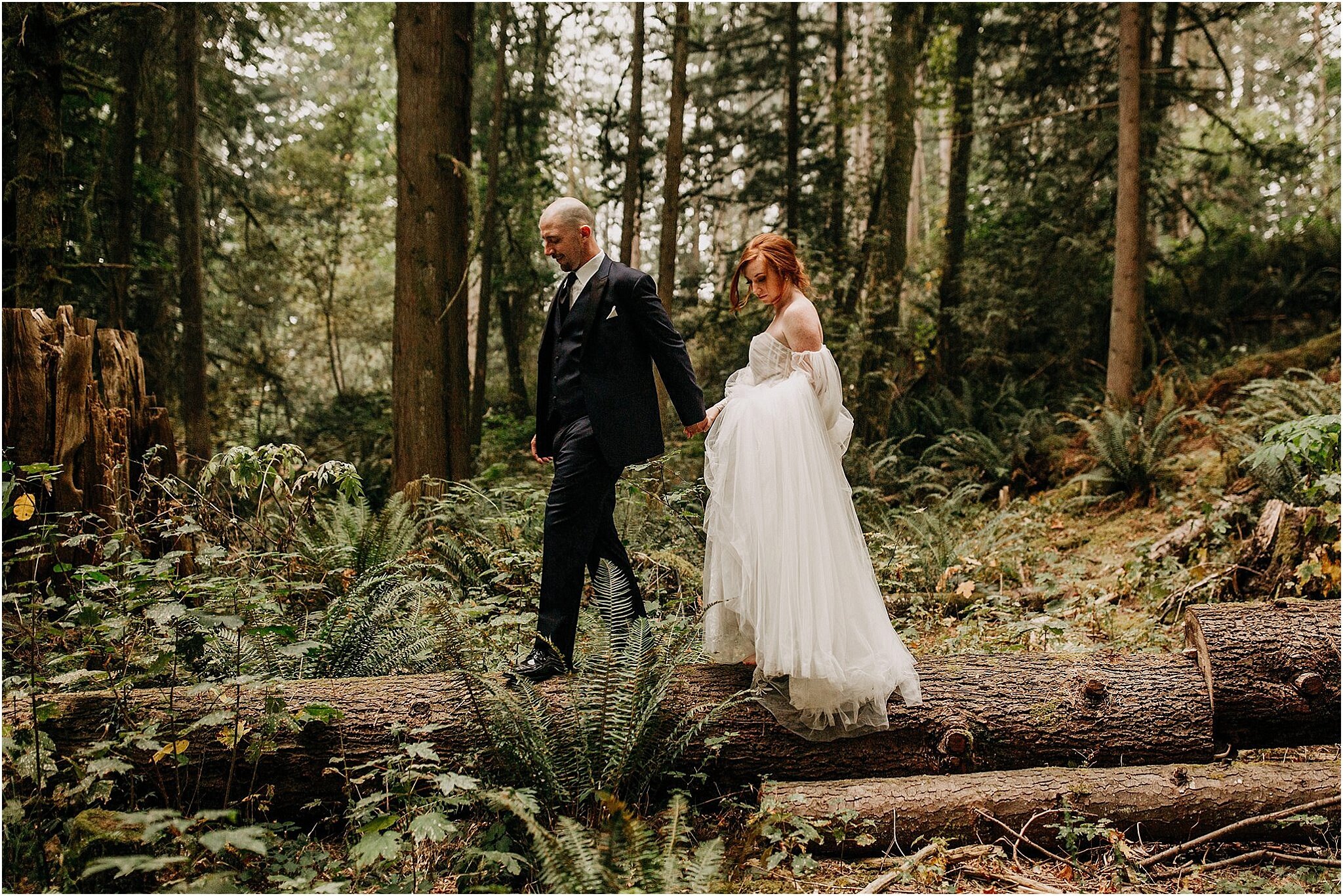 bride and groom portrait in forest Port Coquitlam BC