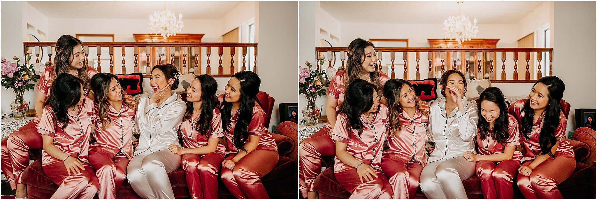 bride with bridesmaids getting ready vancouver bc