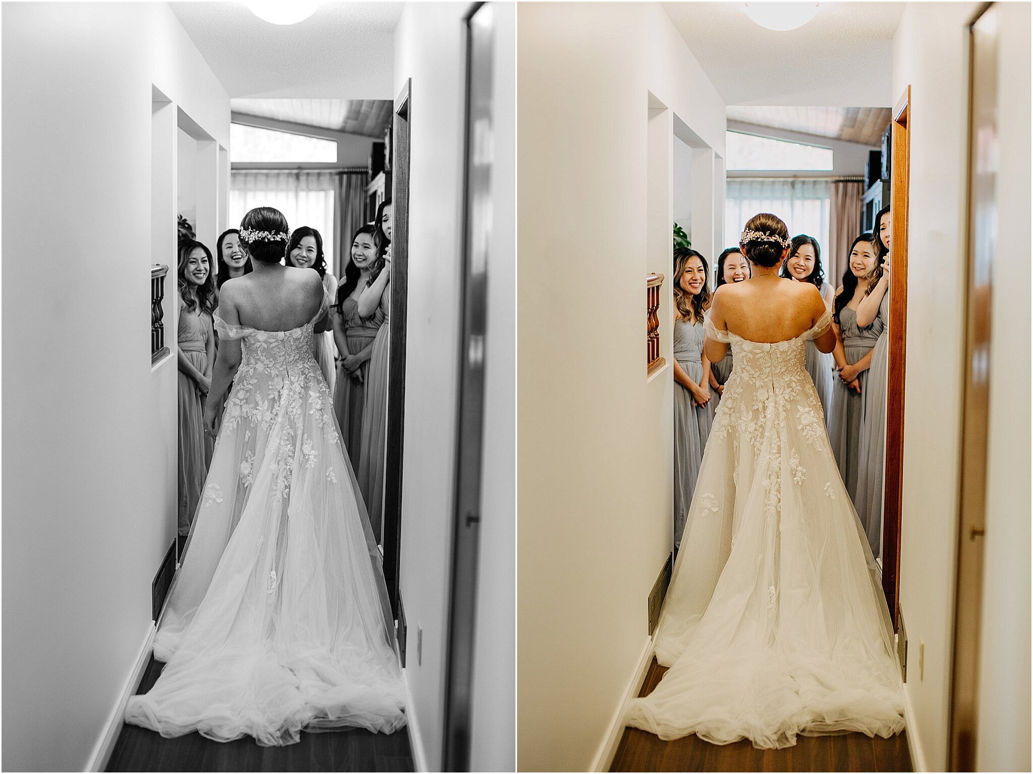 bridal dress reveal with bridesmaids vancouver bc