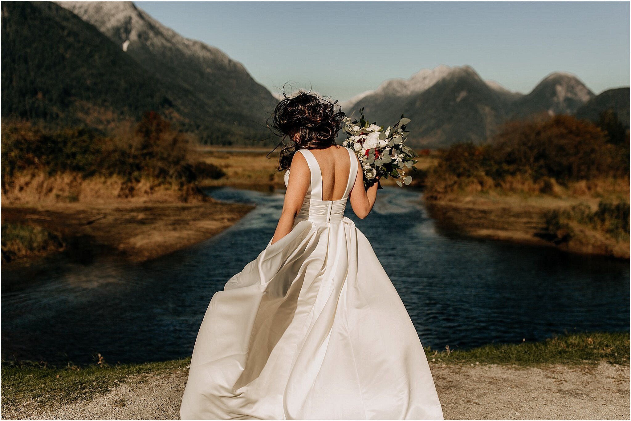 bride and wedding dress pitt lake bc