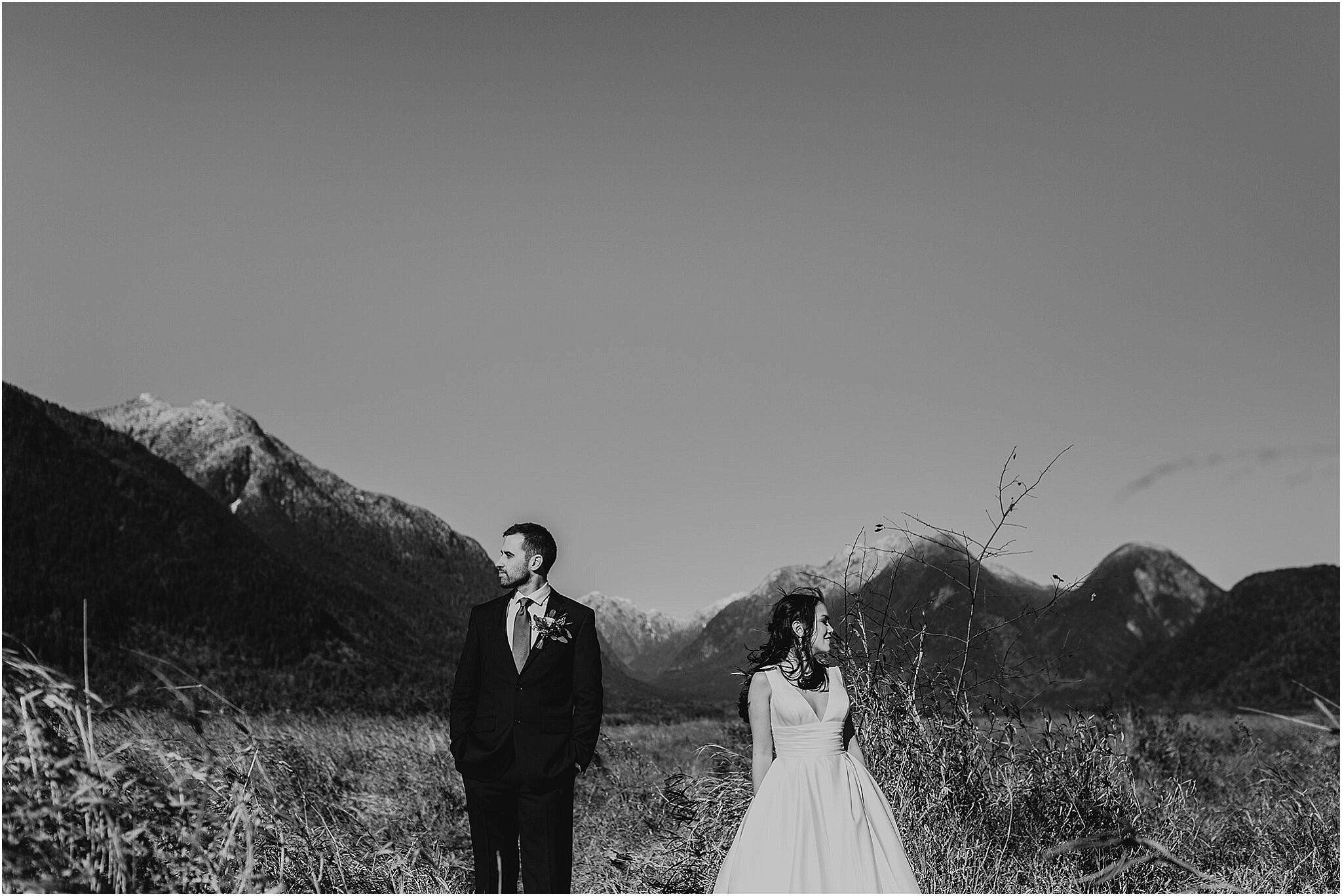 bride and groom portrait mountains pitt meadows bc