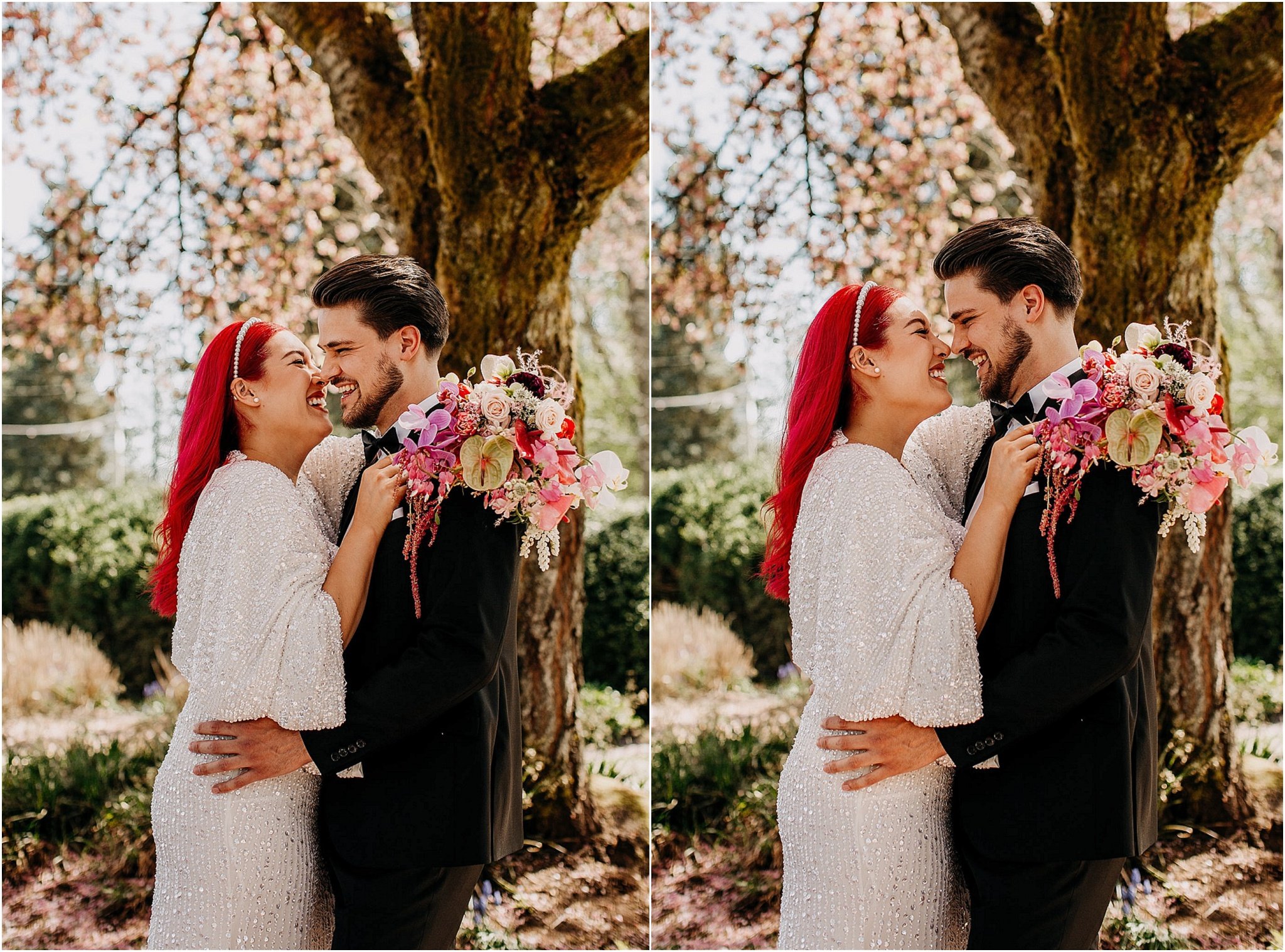 Bride and groom embrace portrait photo Coquitlam BC