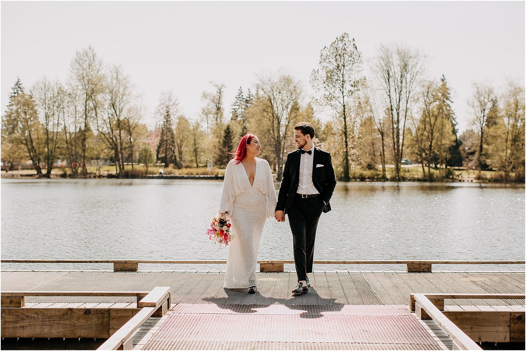 Bride and groom Como Lake Park Coquitlam BC