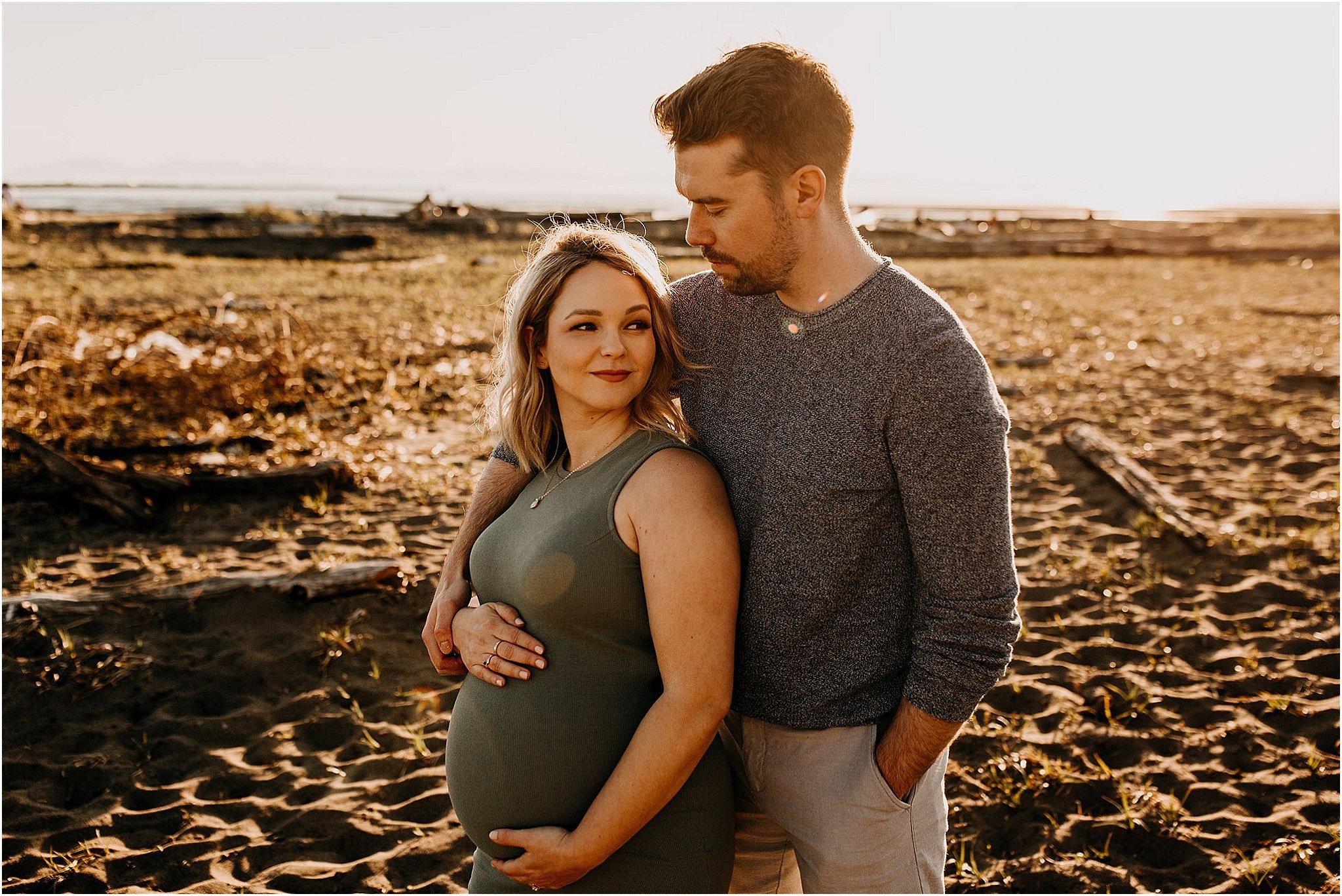 couples maternity portrait at iona beach