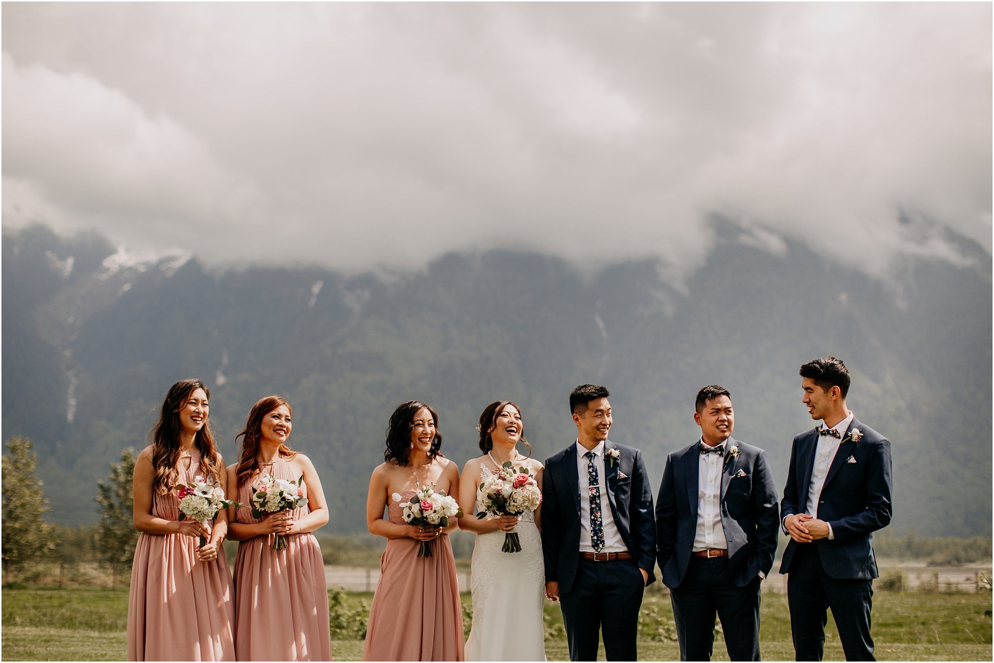 bride and groom with wedding party pacific northwest Agassiz BC