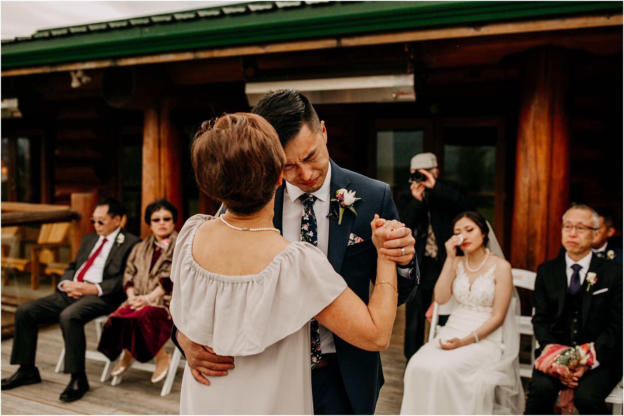 groom with mother emotional first dance at Fraser River Lodge Agassiz BC