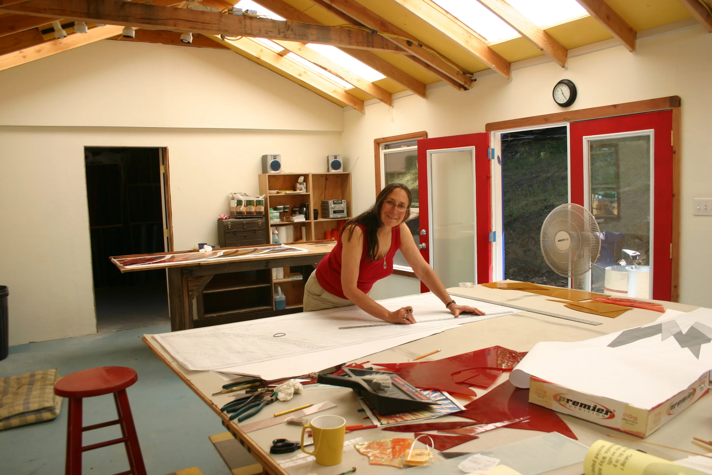  Michelle in the Willits studio glass cutting room 