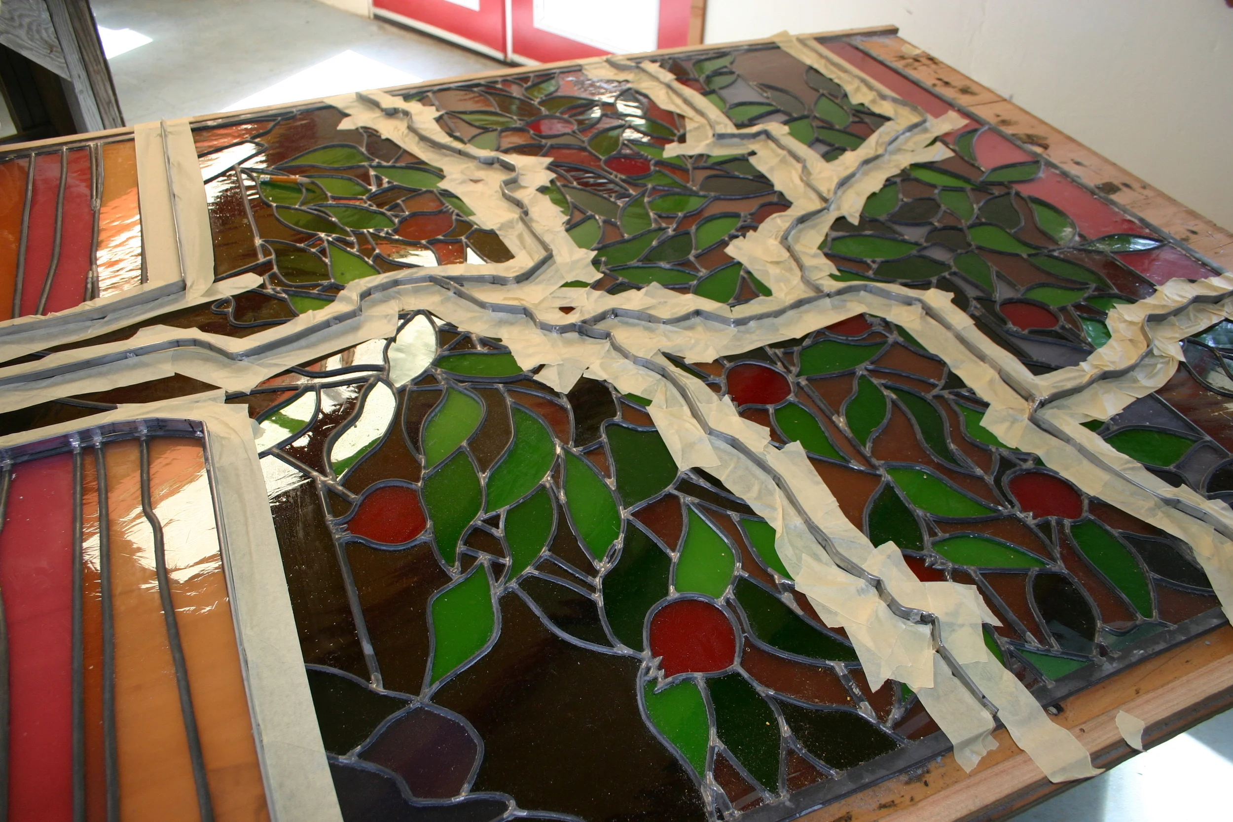  The re-bars are masked off for painting. 