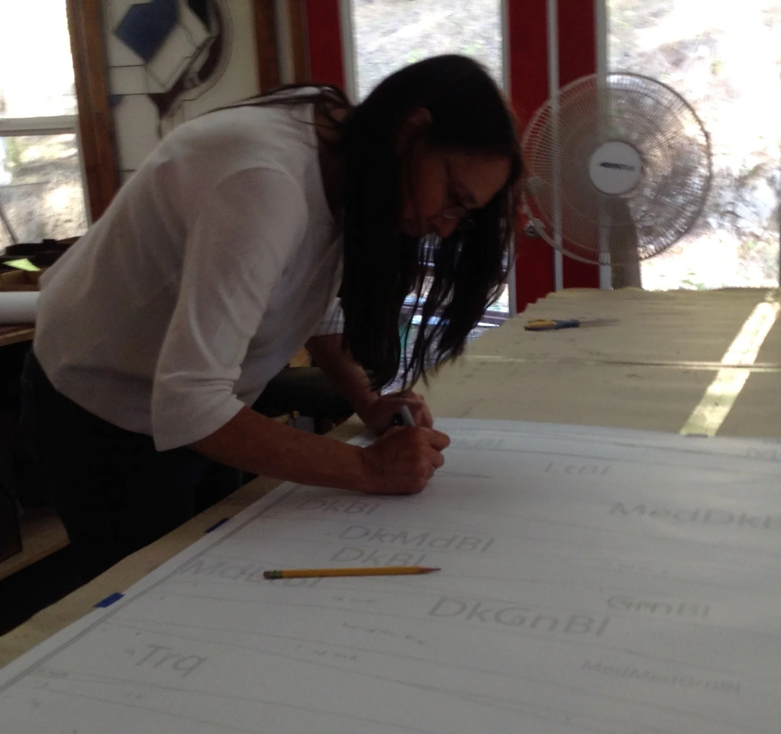 Meanwhile, Michelle begins to make the full-size patterns for the Bima windows, for the main sanctuary at Congregation Beth Israel.