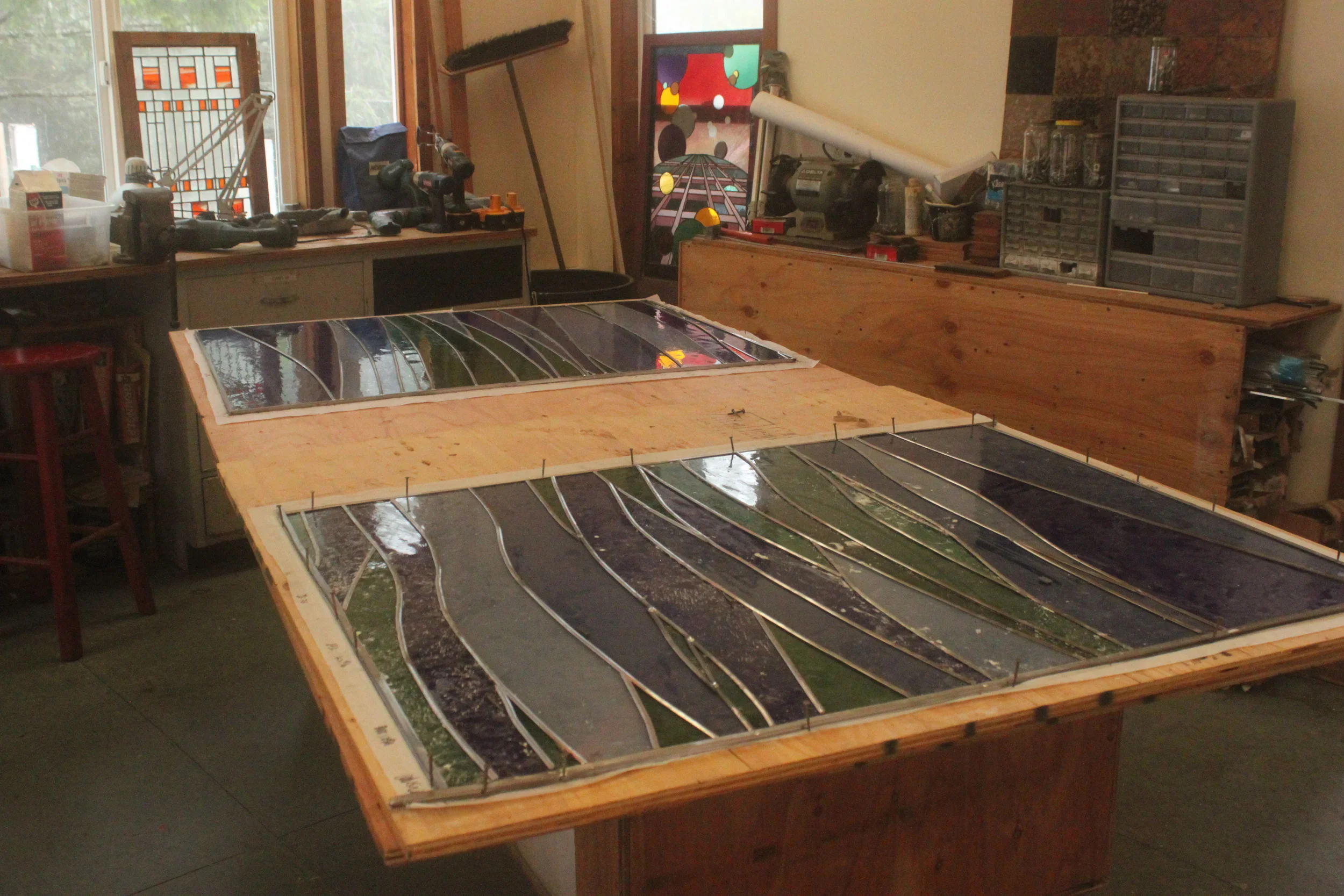  Two assembled Bima panels await glazing. 