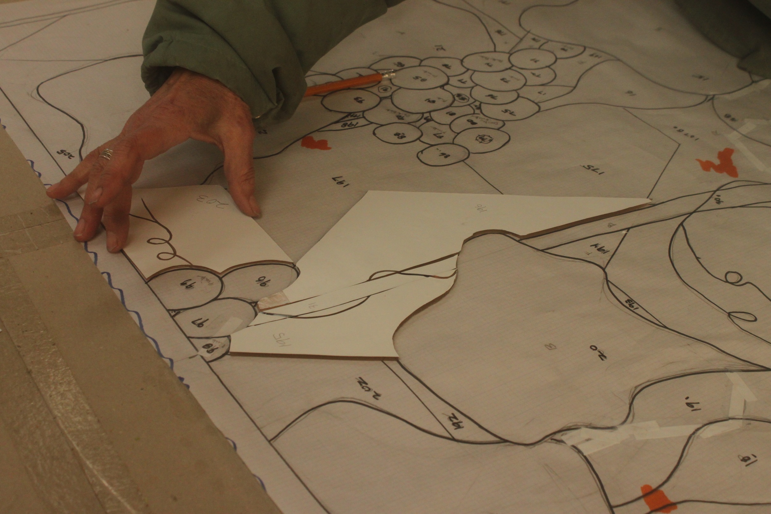 The tendrils are first marked with a sharpie marker, using the window pattern.