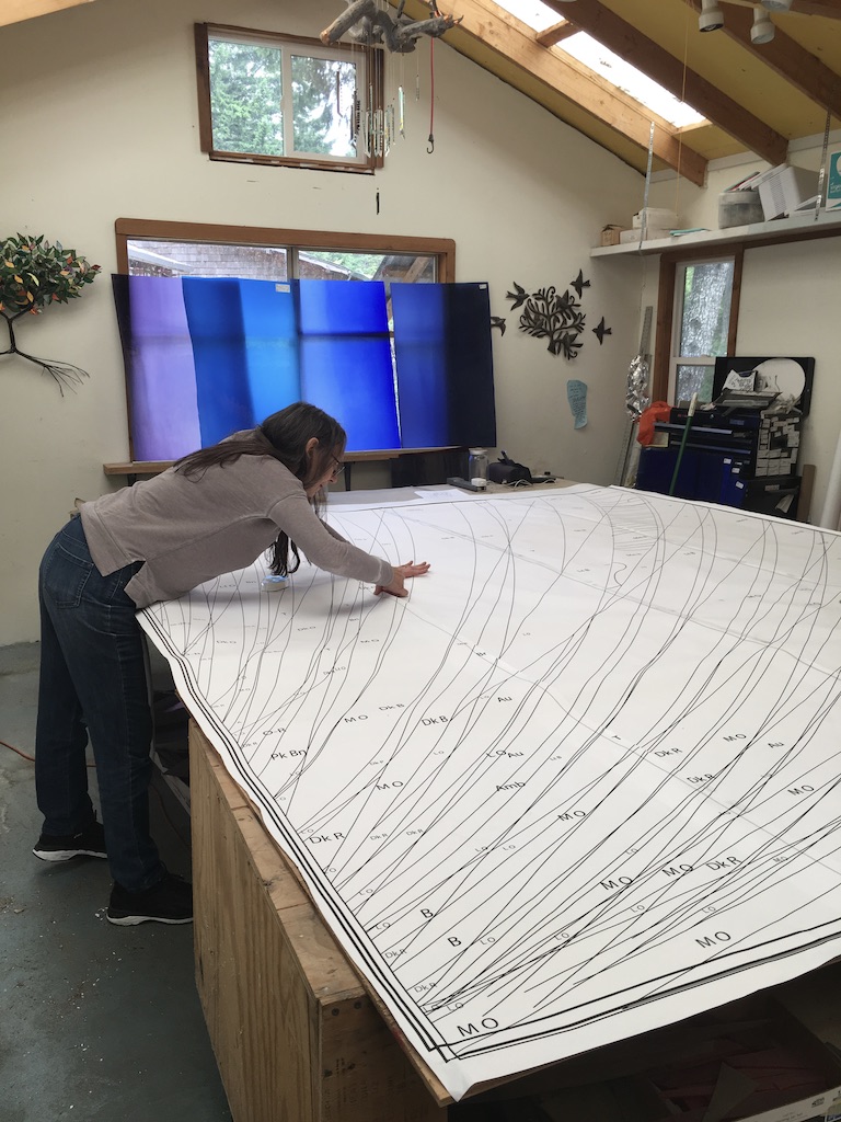 Inking in the full-size pattern.
