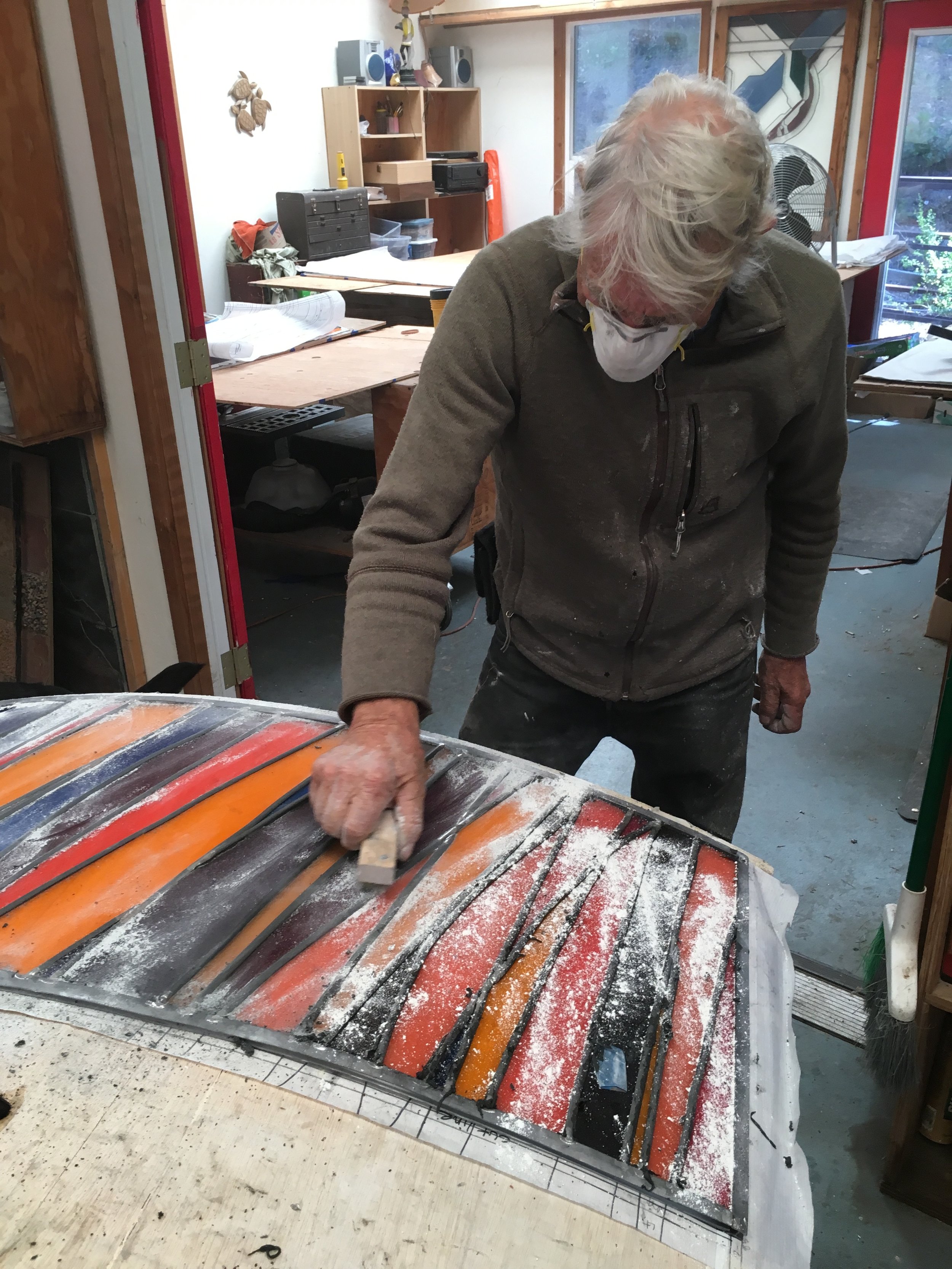  David finishes the glazing for a front sde. 
