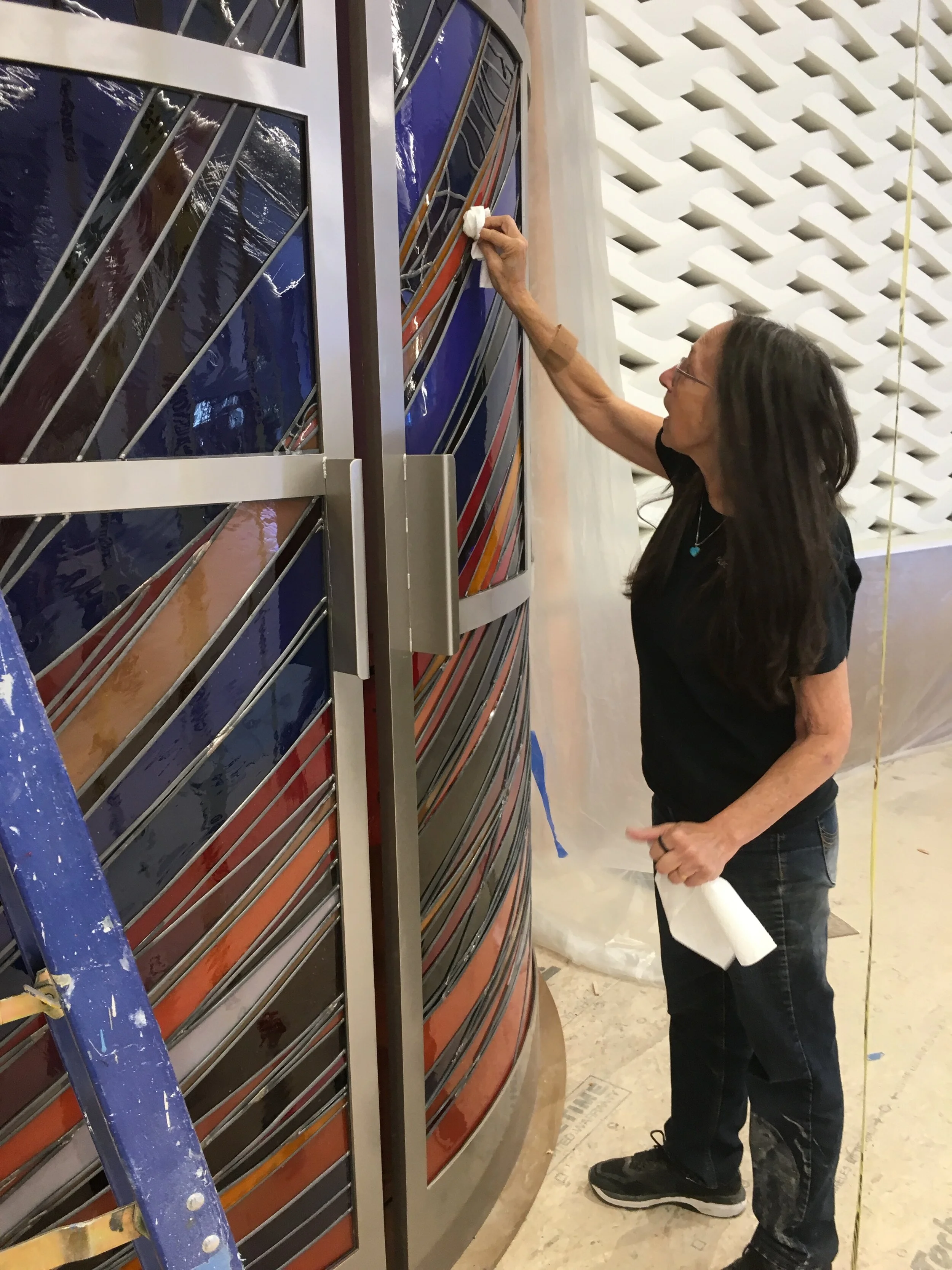  Michelle applies finishing touches to the outside of the ark. 