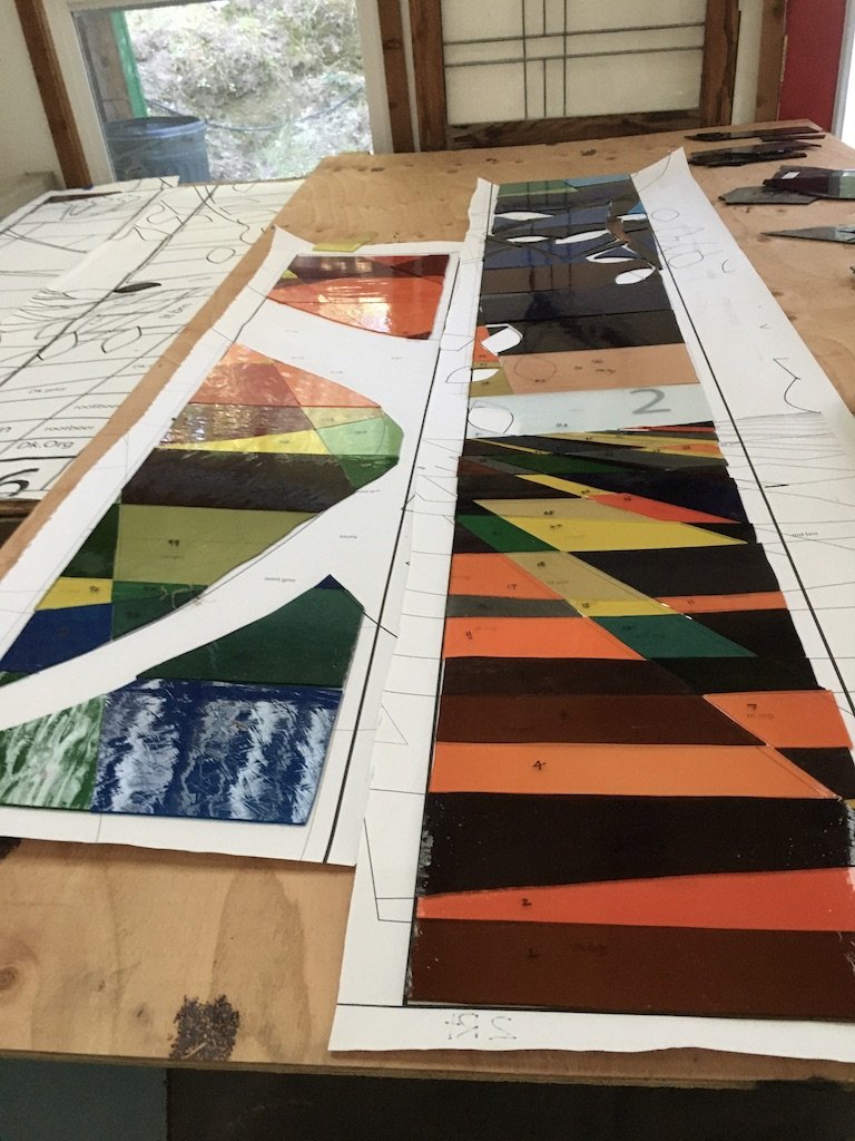Two panels laid out during cutting.