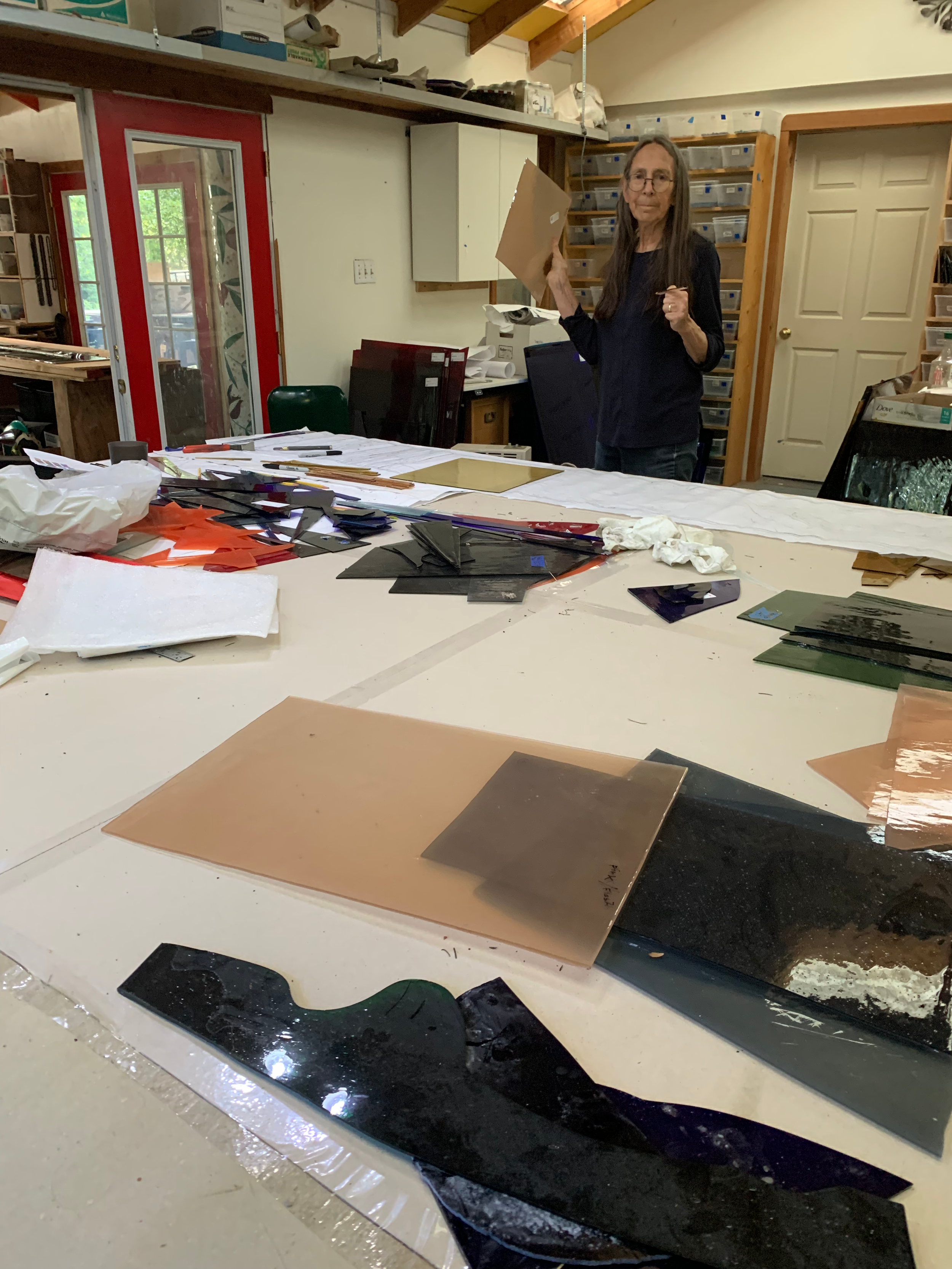 Michele lays out pieces for panel #6