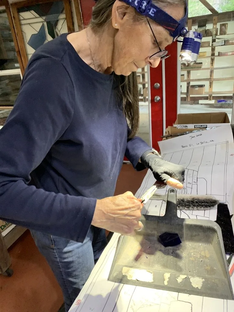  Michelle cutting pieces for the second panel. 