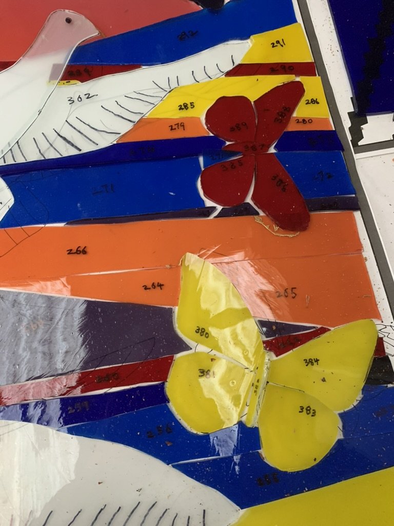    butterfly pieces in the lay out 
