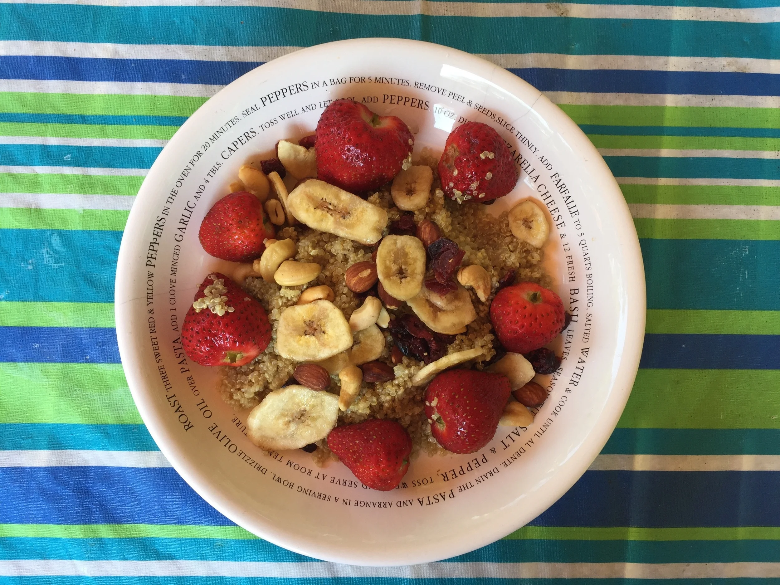 Quinoa with Strawberries, Banana Chips, Almonds, Cashews and Dried Cranberries