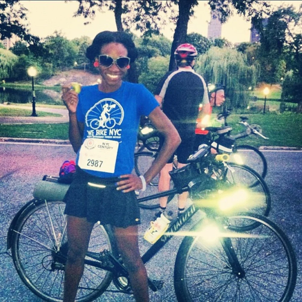 Laura doing 100 miles with an apple and a skort cuz nobody told her about bike shorts….