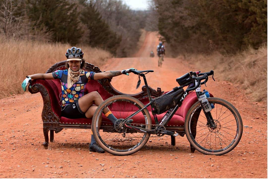 Sam and her bike Pancake, a modified Liv Obsess Advanced . Photo by Salsa Cycles