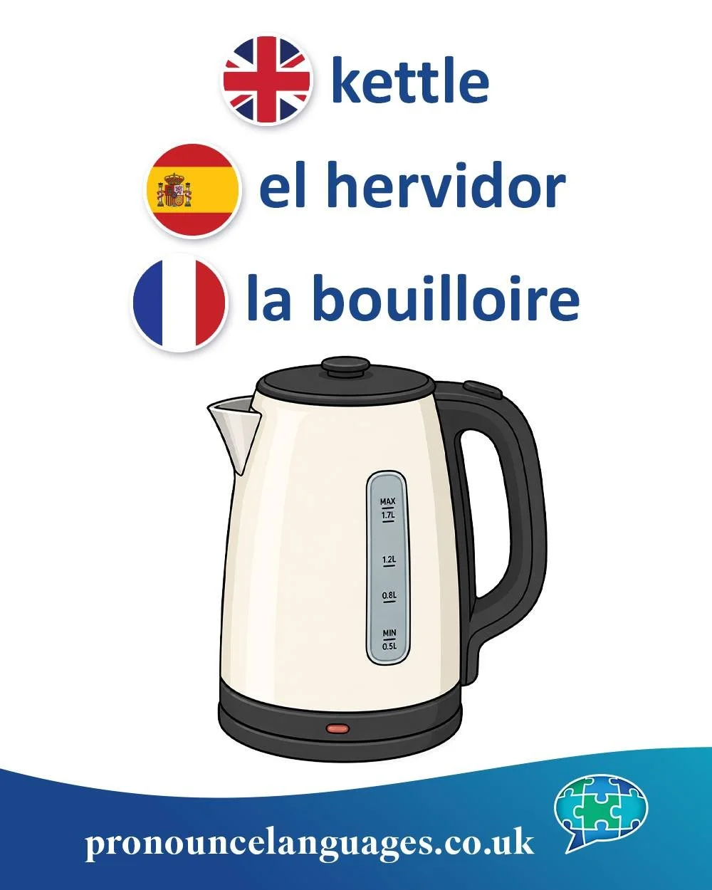 Word of the Day 🫖

🇬🇧 Kettle comes from Old English cetel, from Latin catillus, meaning a small bowl or cooking vessel. The word has been used for cooking pots and water-heating containers for centuries.

🇪🇸 El hervidor comes from the verb hervi