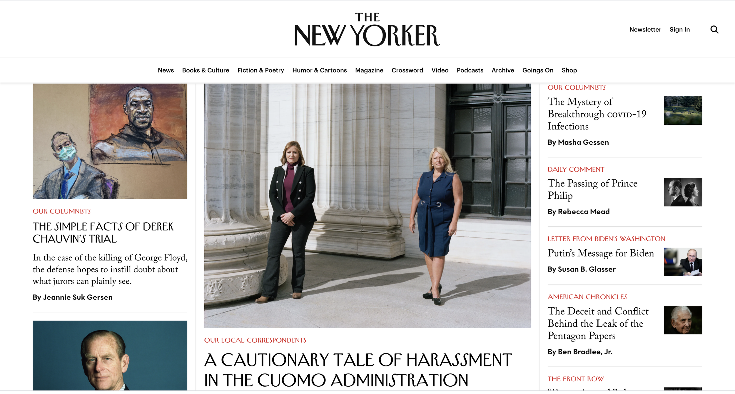  "A Cautionary Tale of Workplace Harassment in the Cuomo Administration,"  The New Yorker , April 2021 