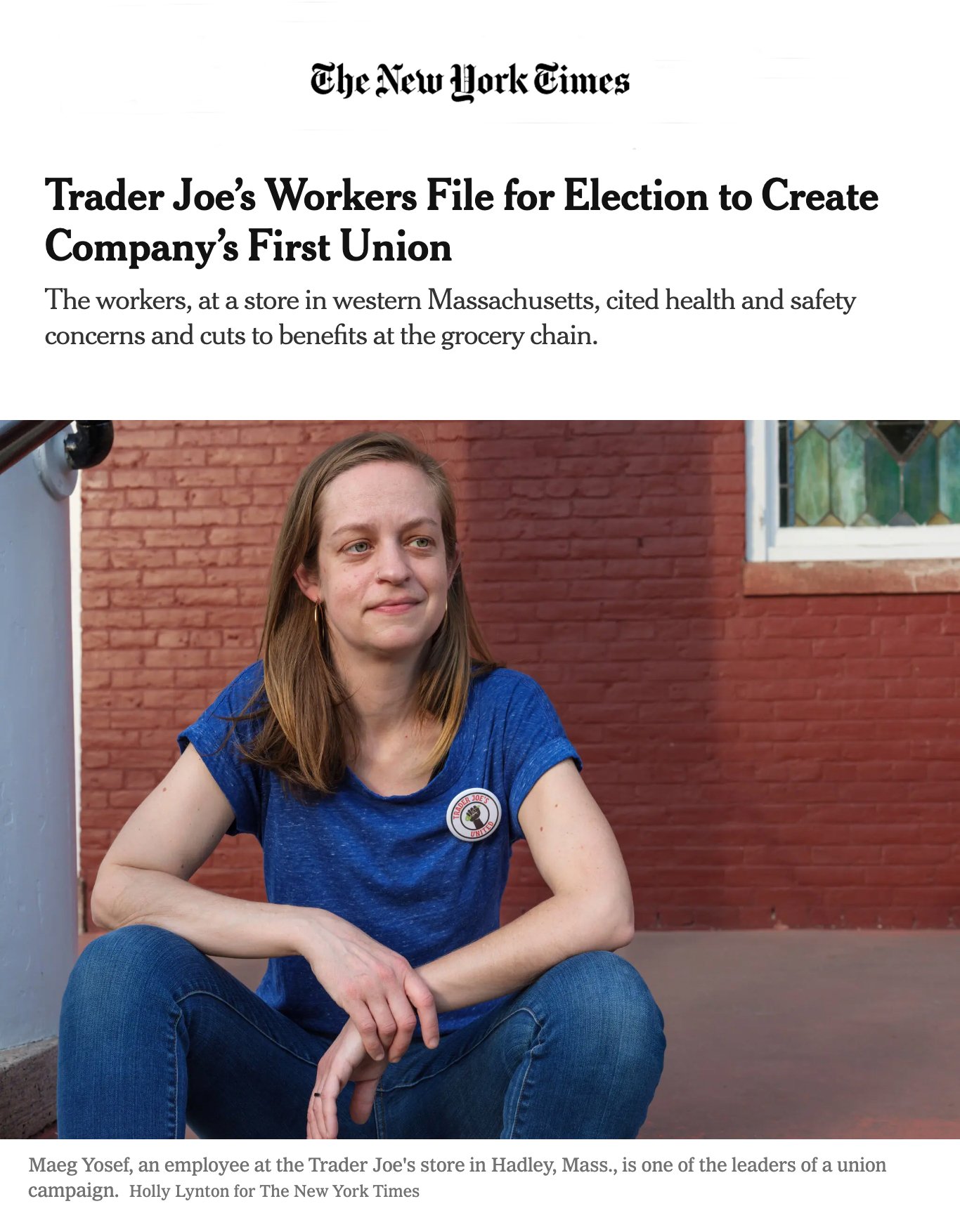  “Trader Joe’s Workers File for Election to Create Company’s First Union,” The New York Times, June 8th, 2022 