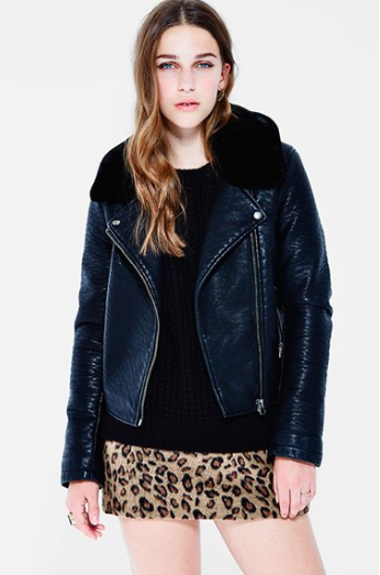 faux leather jacket with shearling collar