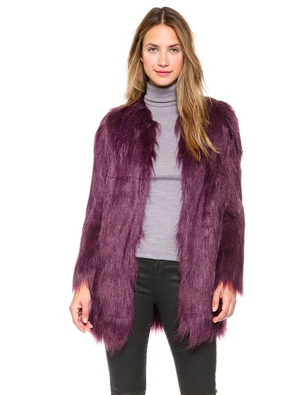 purple faux fur jacket