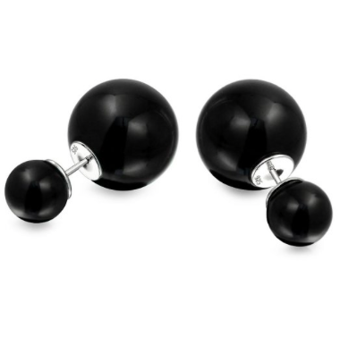 double pearl black earrings
