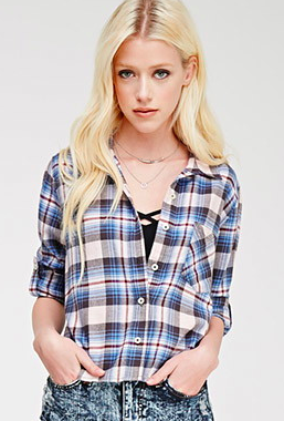 Forever 21 cropped plaid button down