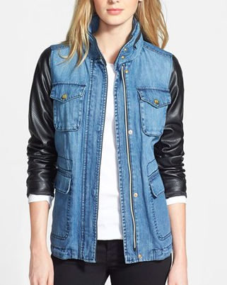 Vince Camuto leather and denim jacket