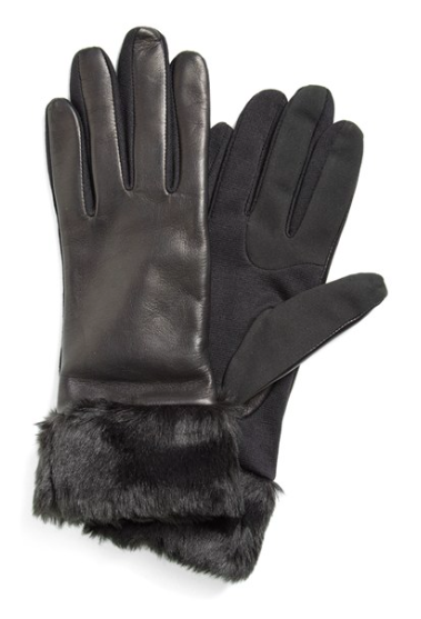 Fownes Brothers Fownes Brothers Leather Tech Gloves with Faux Fur Trim