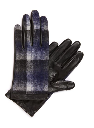 Halogen plaid and leather gloves
