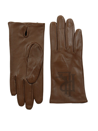 LAUREN logo leather gloves