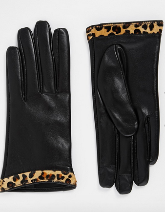Asos leather gloves with leopard trim