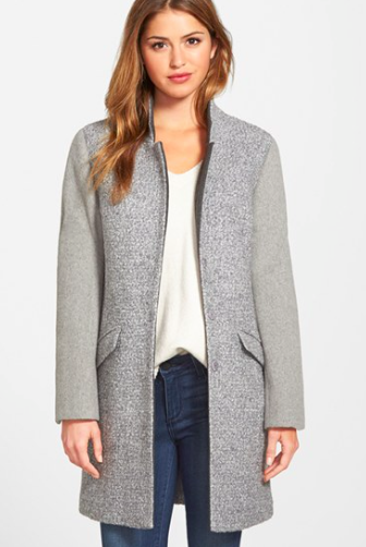 Kenneth Cole New York Contrast Sleeve Bouclé Coat