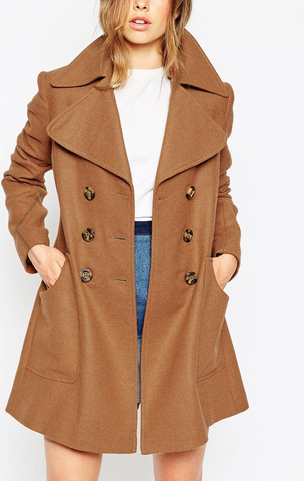 ASOS Coat With Oversized Collar And Double Breast Detail