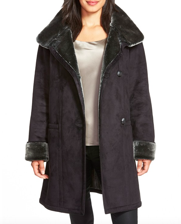 Gallery Stand Collar Faux Shearling Coat 