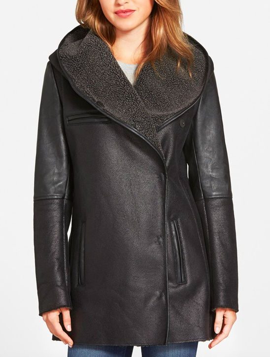 Sam Edelman Sam Edelman 'Sydney' Hooded Faux Shearling Coat