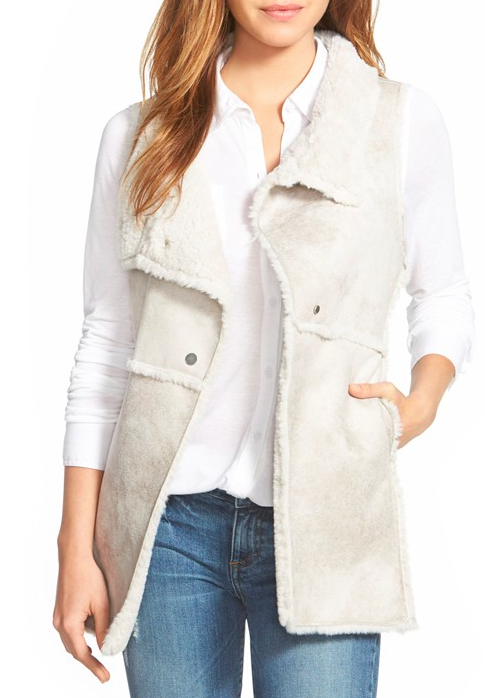 Dylan Long Raw Edge Faux Shearling Vest