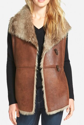 Ellen Tracy Toggle Closure Faux Shearling Vest 