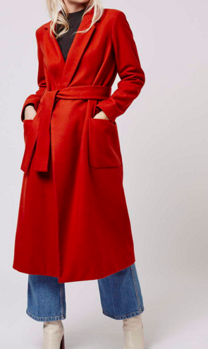 Topshop orange belted wool coat