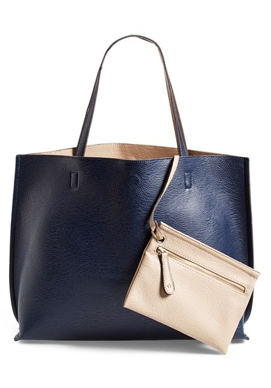 Street Level Reversible Faux Leather Tote & Wristlet