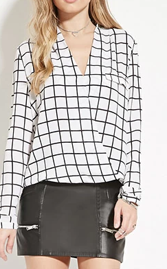 Forever 21 Grid-Patterned Crepe Blouse