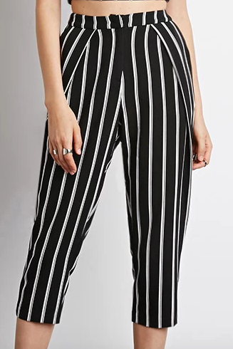 Forever 21 black and white Striped High-Waisted Capris