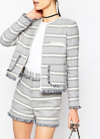 ASOS Jacquard Blazer with Zip and Fringe Detail Co-ord